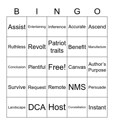 Vocabulary Bingo Card