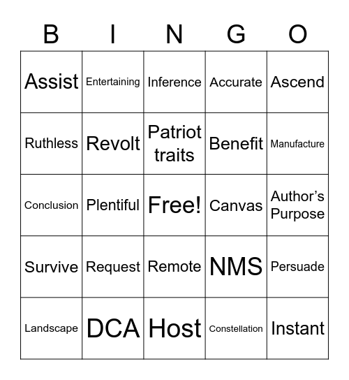 Vocabulary Bingo Card