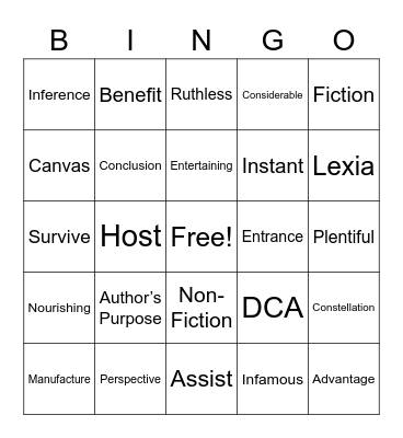 Vocabulary Bingo Card