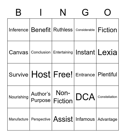 Vocabulary Bingo Card