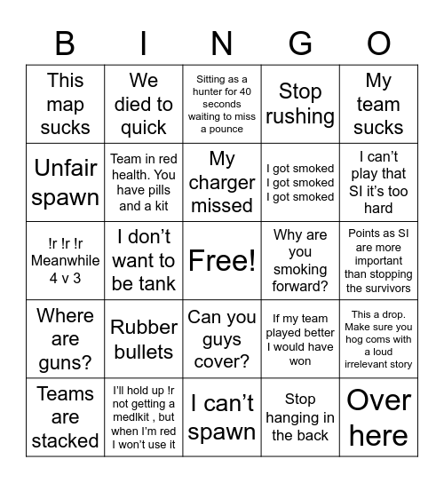 Dead Weights Bingo Card