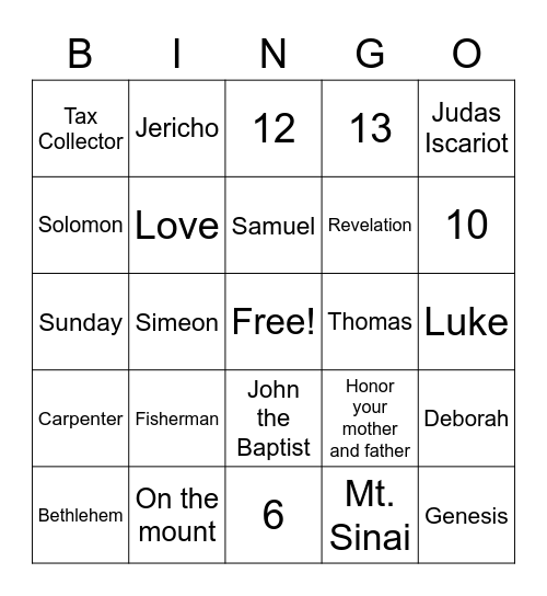 Bible Trivia Bingo Card