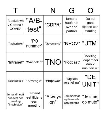 T (I) N (G) O Bingo Card