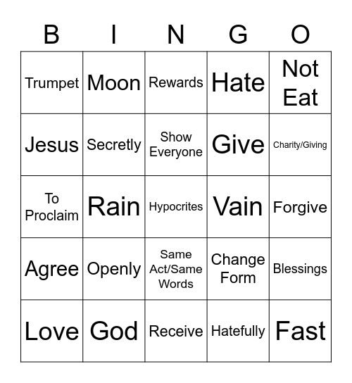 Love your enemies, Giving, Prayer & Fasting Bingo Card