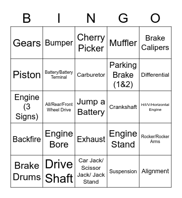 Auto Mechanics II Bingo Card