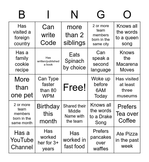 Peer to Peer Bingo Card