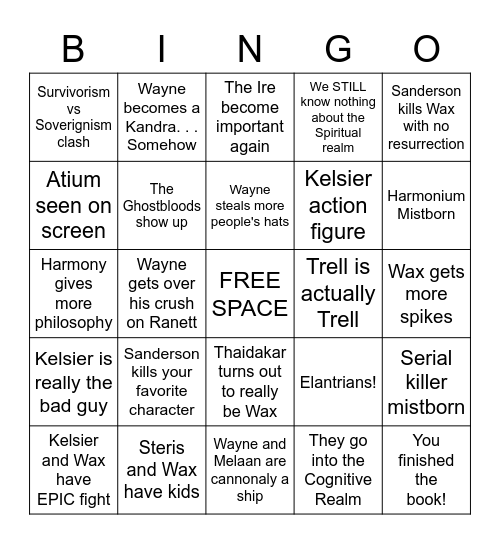 Wax and Wayne 4 "The Lost Metal" Bingo! Bingo Card