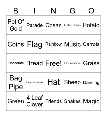 St Patrick's Day Bingo Card