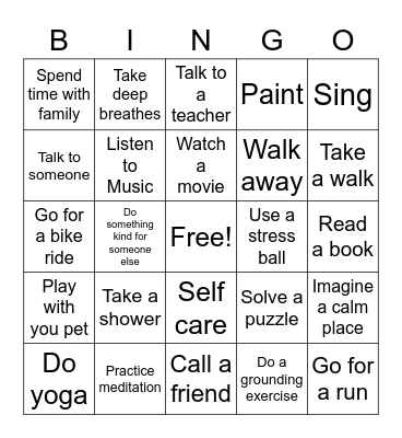 Coping Skills Bingo Card