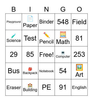 School Bingo Card