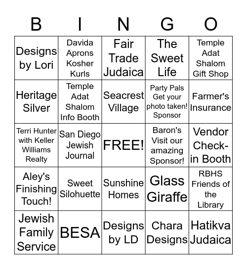 SD JFF   VENDOR BINGO Card