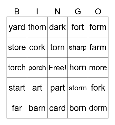 ar/or words Bingo Card