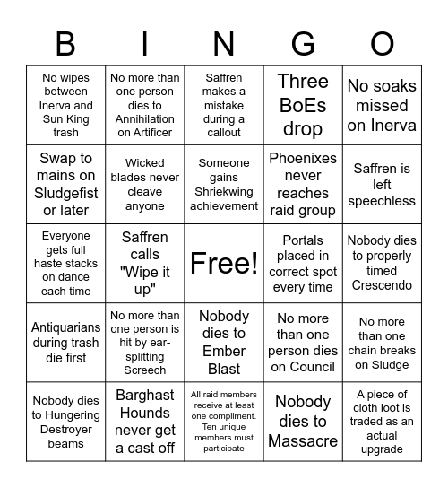 Castle Nathria Bingo Card