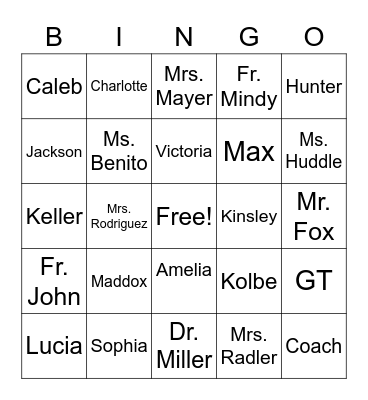 Kindergarten Bingo Card