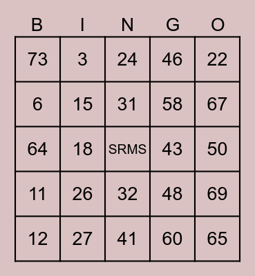NUMBER 1-75 Bingo Card