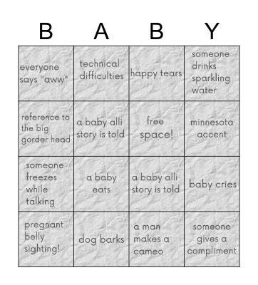 Baby Shower Bingo Card