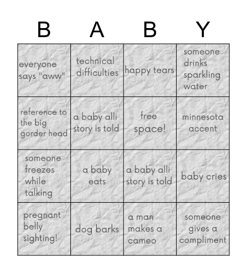 Baby Shower Bingo Card