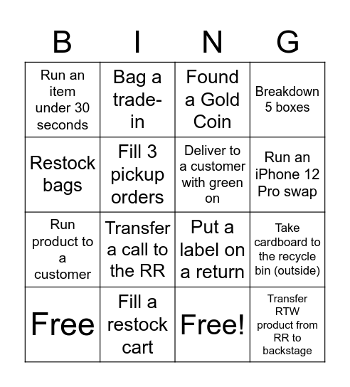 Backstage Bingo Card