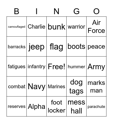 Military Man Bingo Card