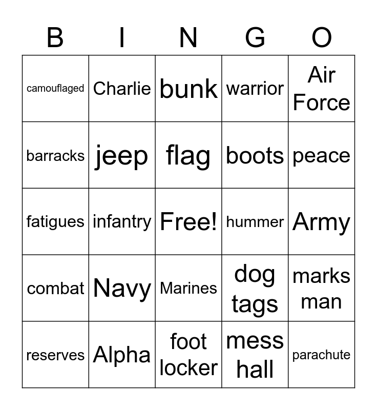 Military Man Bingo Card