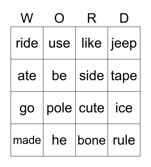 Long Vowel Sounds  Bingo Card