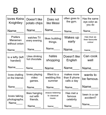 Find Someone Who Bingo Card