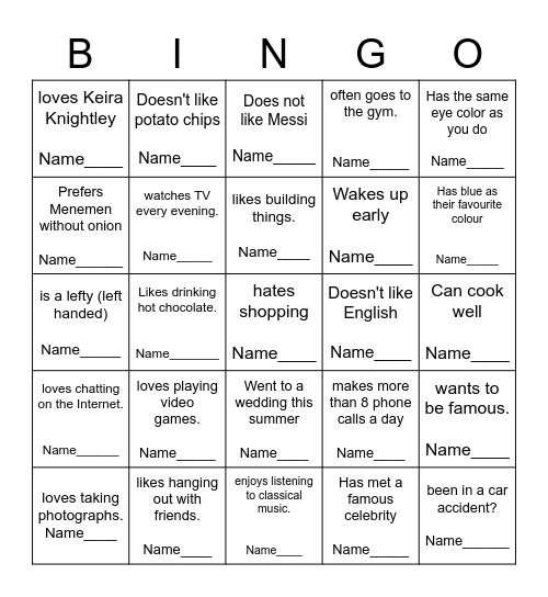 Find Someone Who Bingo Card