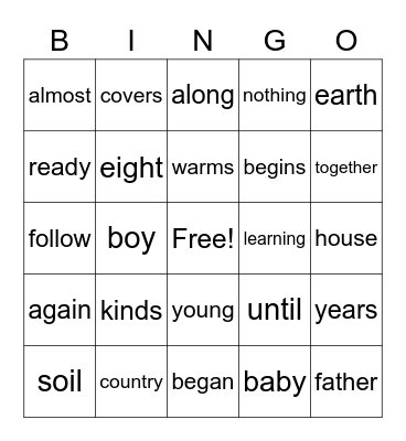 Lesson 24 Bingo! Bingo Card