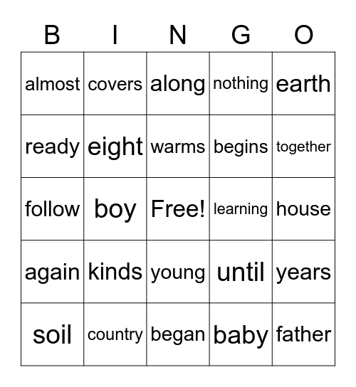 Lesson 24 Bingo! Bingo Card