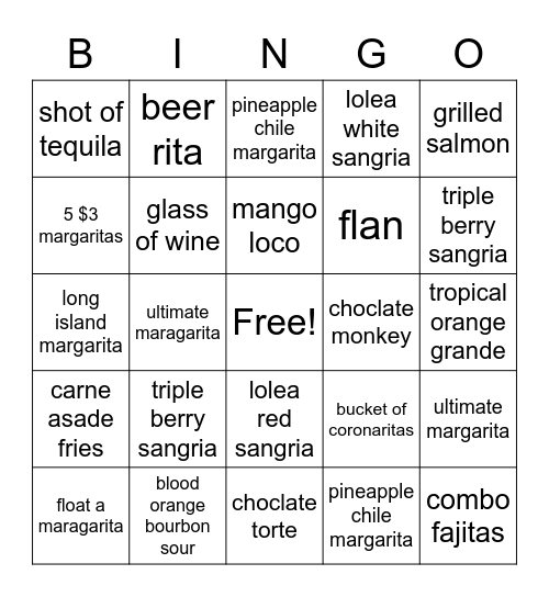 Cafe Sabor Bingo Card