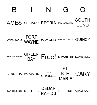 STATES AND MIDWEST CITIES Bingo Card