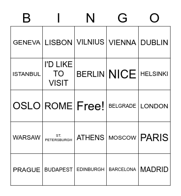 CITIES IN EUROPE Bingo Card