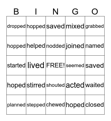 Adding "ed" to verbs Bingo Card