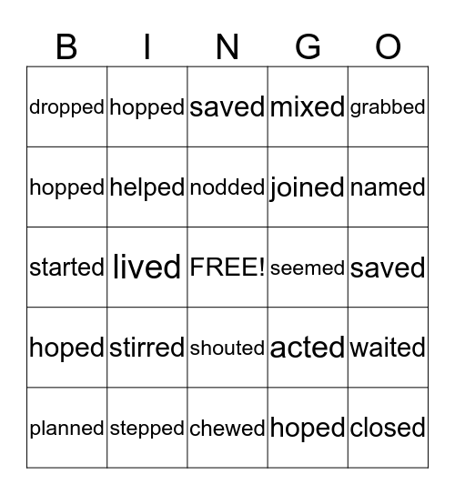 Adding "ed" to verbs Bingo Card
