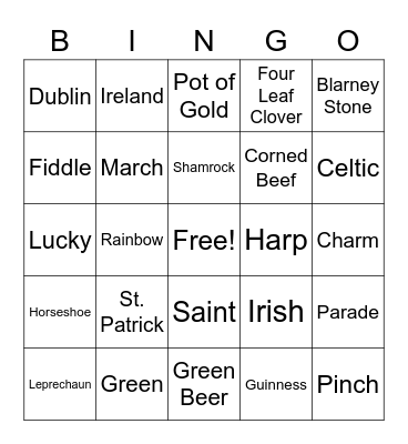 St. Patrick's Day Bingo! Bingo Card