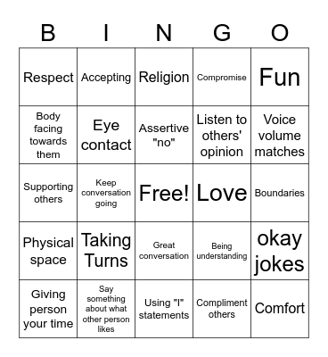 Social skills Bingo Card