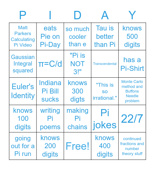 PI-DAY Bingo Card