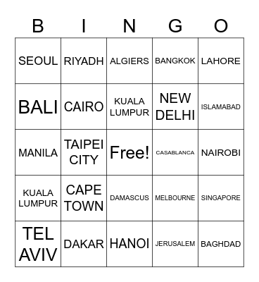 CITIES IN ASIA/PACIFIC AND AFRICA Bingo Card