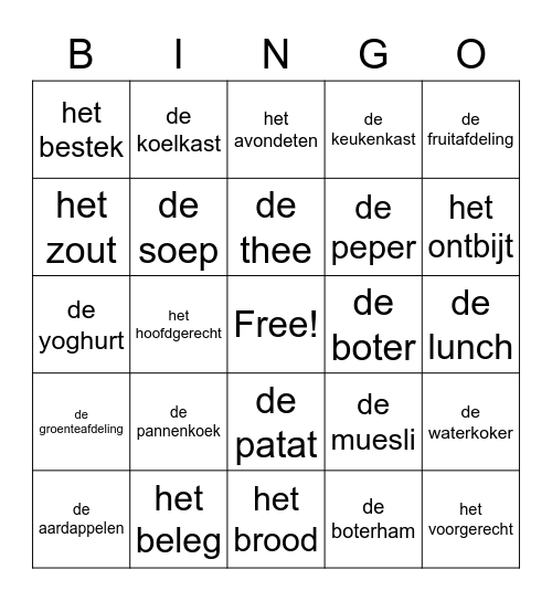 Nederlandse maaltijden Bingo Card