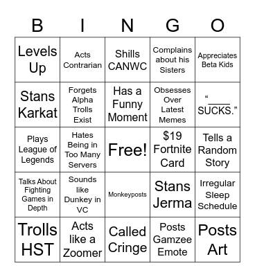 Woodman Bingo Card