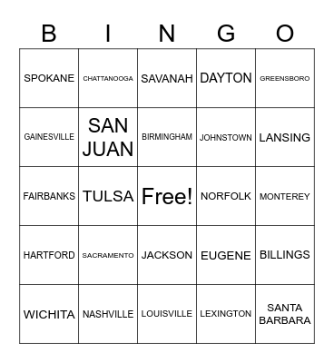 CITIES IN THE U.S.A. Bingo Card
