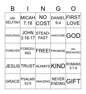 GOD'S LOVE Bingo Card