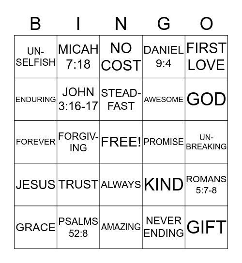 GOD'S LOVE Bingo Card