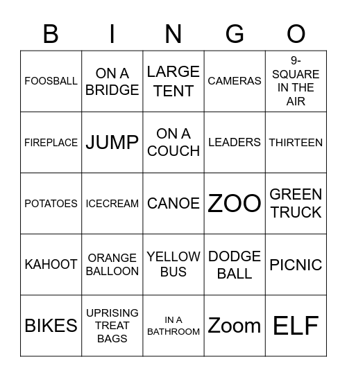 Uprising Bingo Card