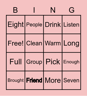 Vocabulary Bingo Card