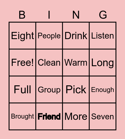 Vocabulary Bingo Card