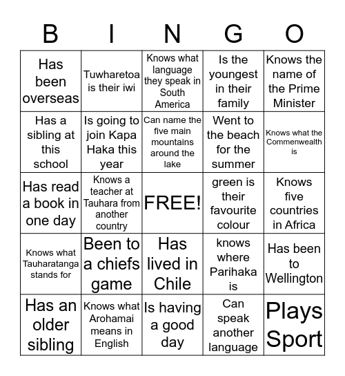 Get to know us - Find someone who has.... Bingo Card