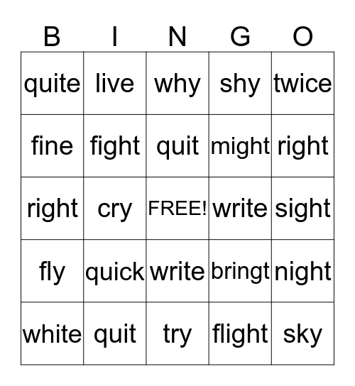 Short i, Long i, igh, y=i Bingo Card
