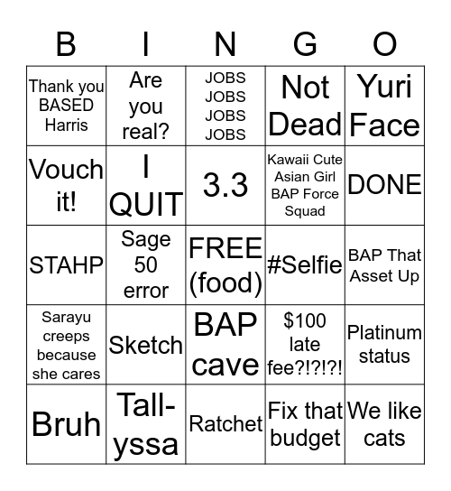 BAP Bingo Card