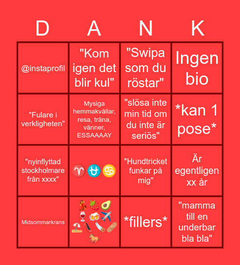 Lagom Tinder Bingo Card